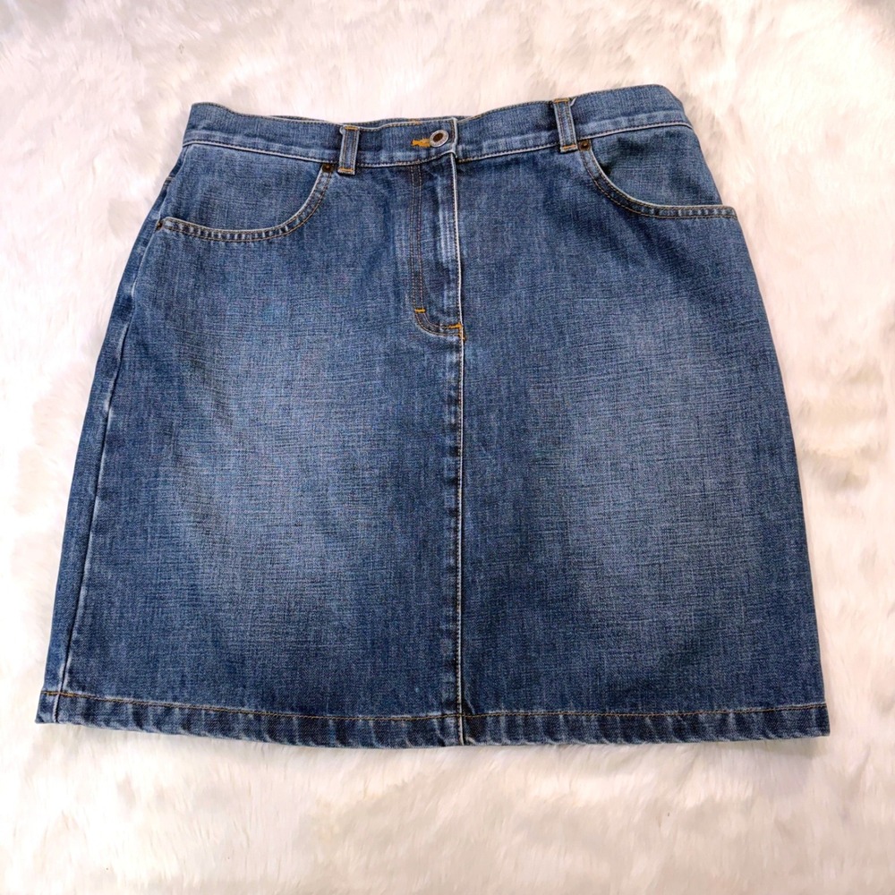 NWOT Ann Taylor Denim Skirt Womens 12 Blue Medium Wash A-Line 100% Cotton Mini